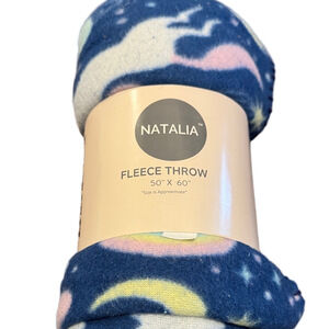 Natalia Colorful Rainbows and Unicorns Blue Fleece Throw Blanket NWT